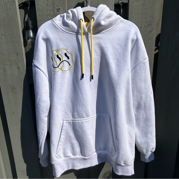 Sarai Baggy White Sweatshirt with Yellow Hood Lining Colorful Text Size XXL - Picture 3 of 12